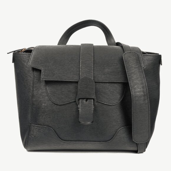 Senreve Midi Maestra Black Textured-Leather Backpack - Picture 1 of 16